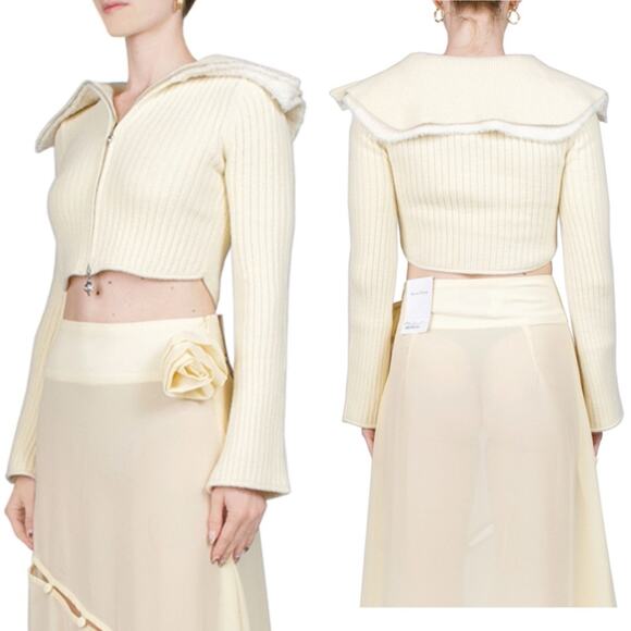 House of Sunny NWT Peggy Double Sailor Collar Cropped Double Zip Cardigan 10 - Picture 4 of 12